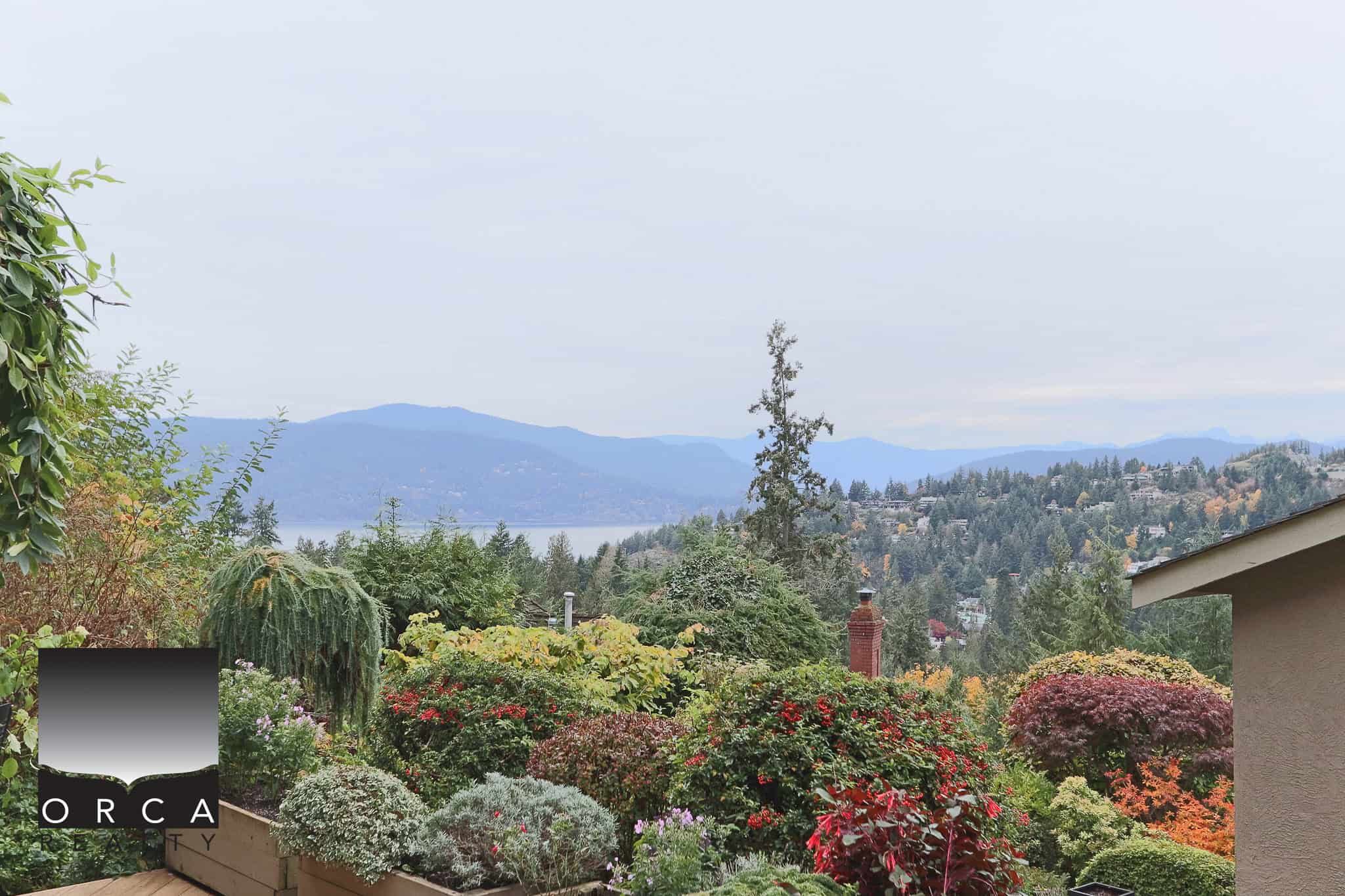 Breathtaking view of lush greenery and distant mountains from a residential property in British Columbia, showcasing the natural beauty and scenic landscape of the region.