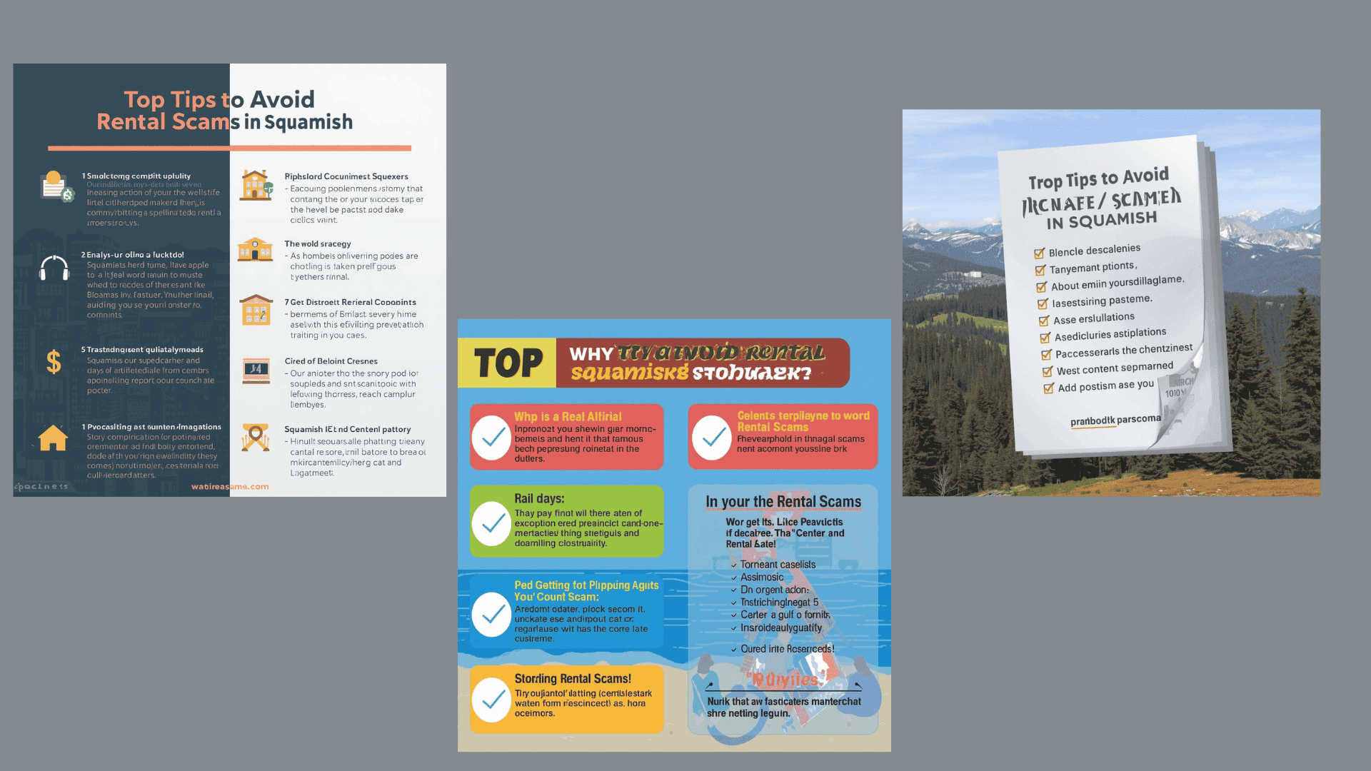 Infographic with top tips for tenants in Squamish to prevent rental scams, including verifying landlords, avoiding upfront payments, and recognizing warning signs.