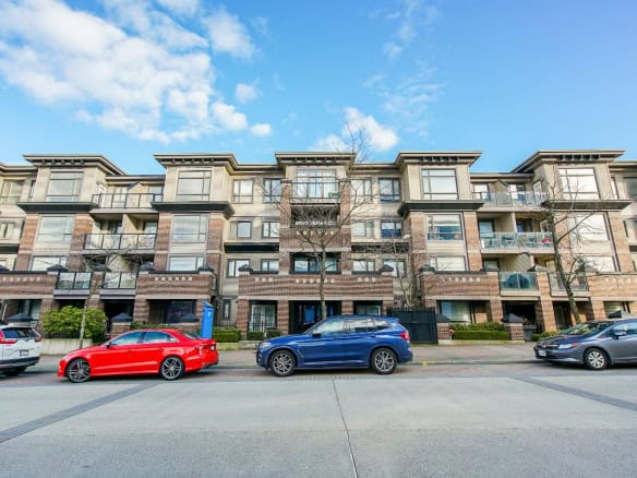 Modern multi-family residential apartment building in Vancouver, BC.