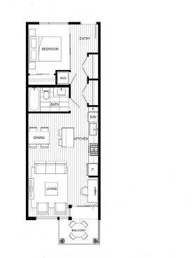 Floor plan of a modern one-bedroom apartment in Vancouver showcasing Orca Realty Inc. services and expertise in local real estate markets in British Columbia.
