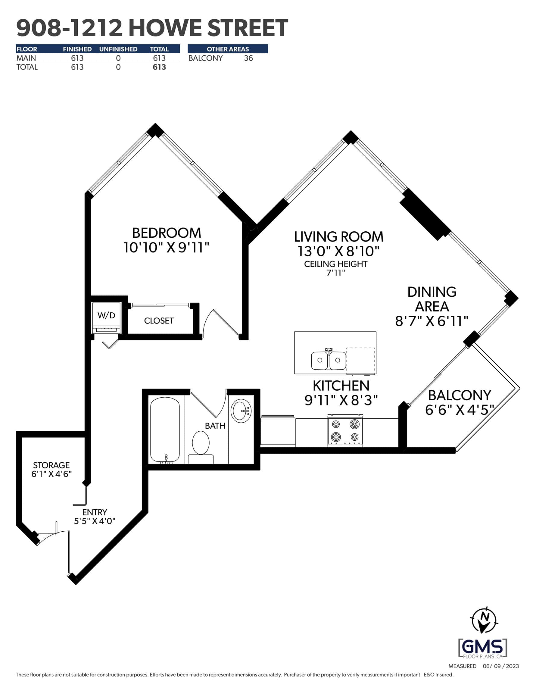 11 Bright one-bedroom apartment floor plan with spacious living room, kitchen, balcony, and storage, located in a desirable Vancouver area, offered by Orca Realty Inc.