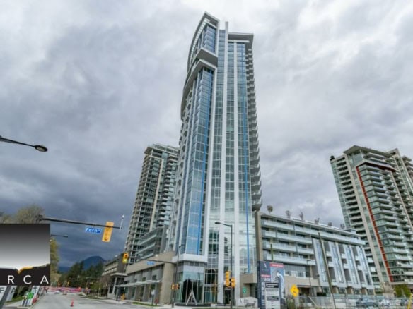 Luxurious modern high-rise condo building in Vancouver, BC with glass facade, urban amenities, and panoramic city views. Perfect for real estate investment and property sales in the Vancouver area.