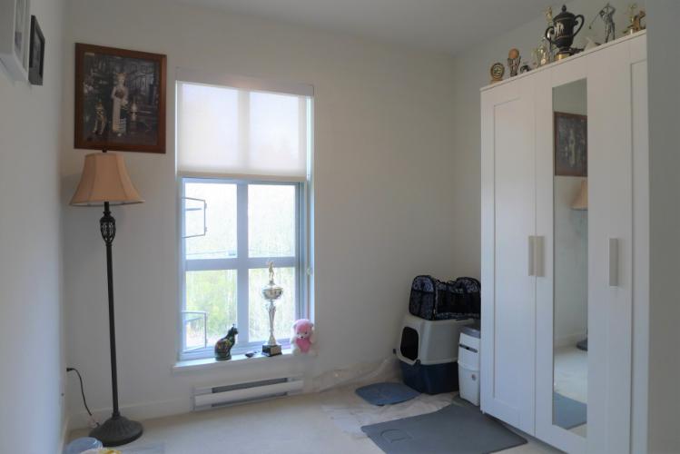 Bright interior room with window, white wardrobe, decorative items, and pet accessories, ideal for BC real estate listings.