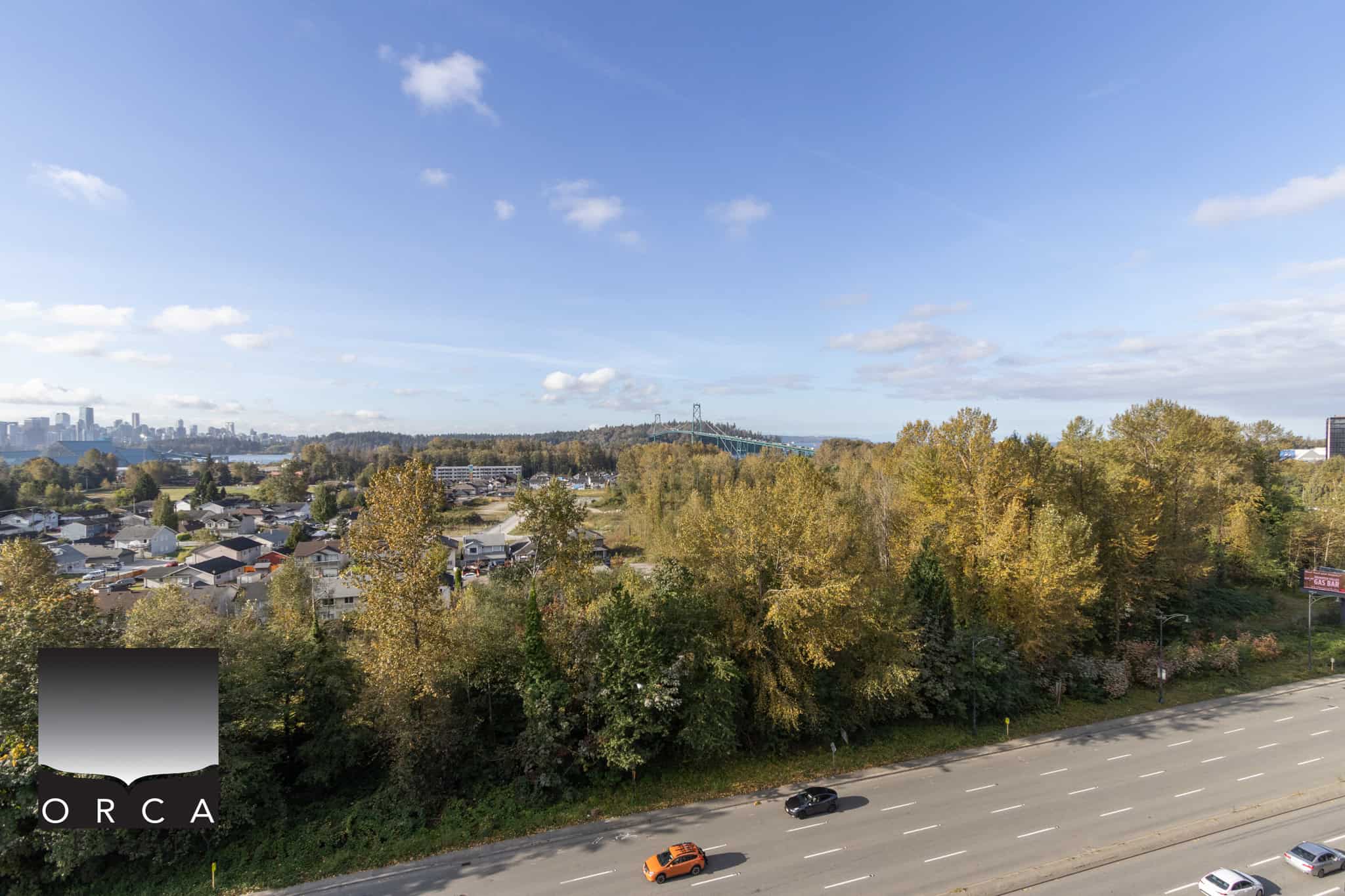 Vibrant autumn trees and cityscape view from a high vantage point in Vancouver, BC, showcasing natural beauty and urban development, ideal for real estate appreciation in the Orca Realty portfolio.