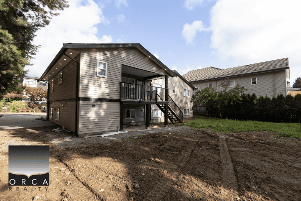 Newly constructed duplex home with modern design in a residential neighbourhood in Victoria, BC, Canada.