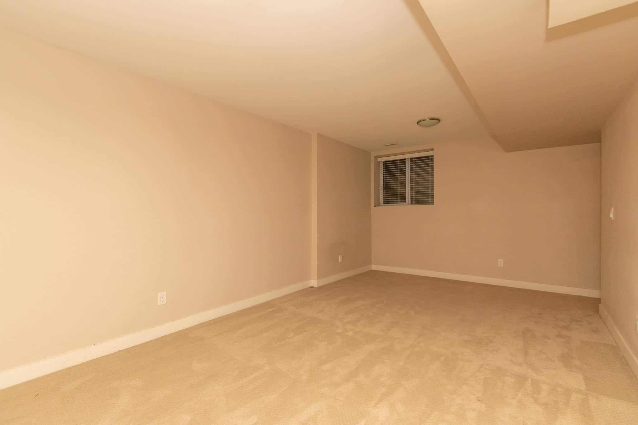 IMG_1836 Bright empty basement room with beige walls, carpeted flooring, and a small window, ideal for real estate listing and property marketing in Vancouver.