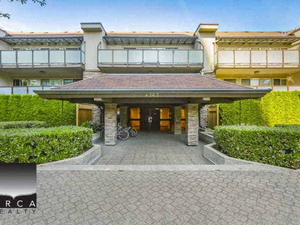 Modern apartment building entrance with lush green landscaping, bicycles, and a welcoming community vibe - perfect for Vancouver and Greater Vancouver real estate.