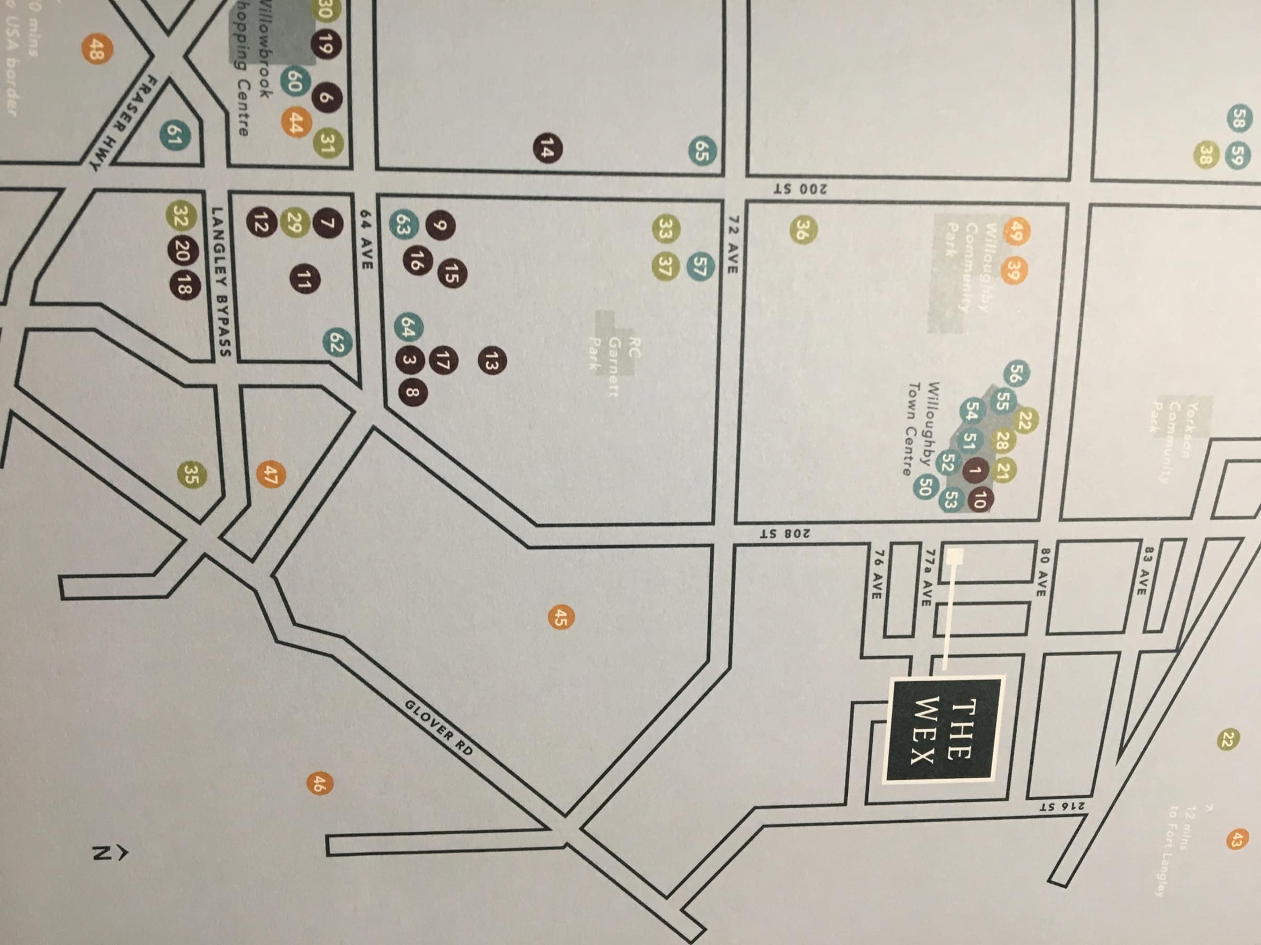 Luxury real estate map of Willoughby Town Centre showcasing prime commercial and residential properties in Langley, BC, by Orca Realty Inc.