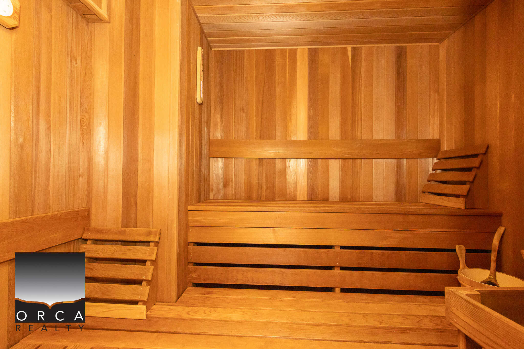 37 Luxurious wooden sauna interior with natural cedar wood paneling and seating for relaxation and wellness.
