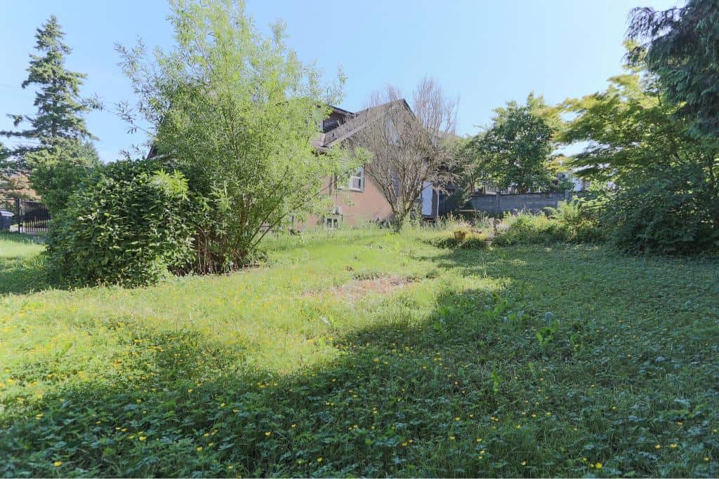 Lush greenery and spacious backyard view from Orca Realty Inc. property in Victoria, BC, showcasing ideal lot conditions for future home development or investment in a desirable neighbourhood.