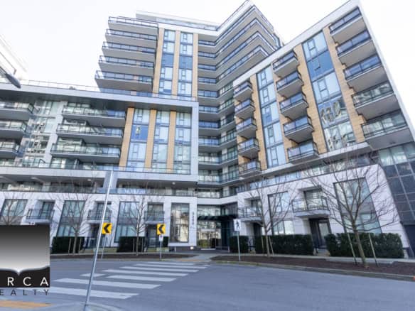 Contemporary multi-storey residential building in Richmond with glass balconies and urban design, located at 702E-3280 Corvee Way.