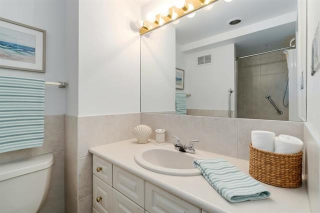 Bright and clean bathroom in West Vancouver home.