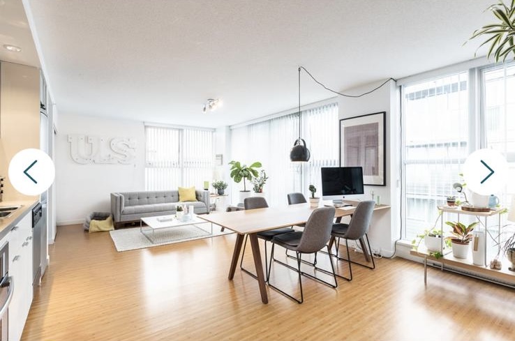 Bright and spacious Vancouver condo interior with large windows, contemporary furniture, and indoor plants, ideal for urban living.